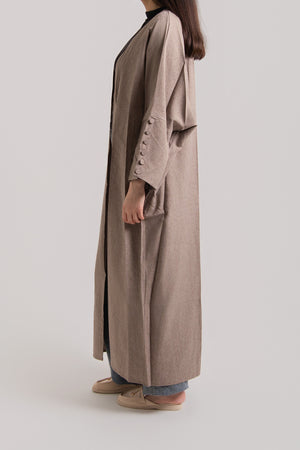 Buttoned Sleeve Open Abaya