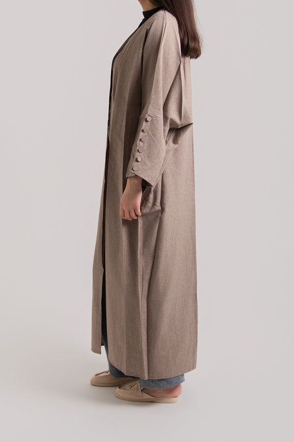 Buttoned Sleeve Open Abaya