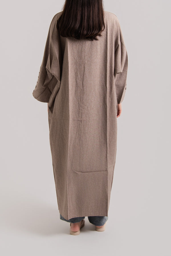 Buttoned Sleeve Open Abaya