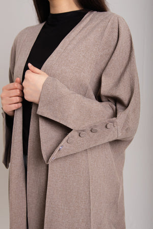 Buttoned Sleeve Open Abaya