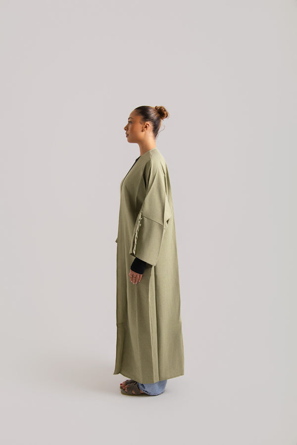 Buttoned Sleeve Open Abaya
