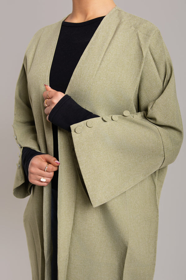 Buttoned Sleeve Open Abaya