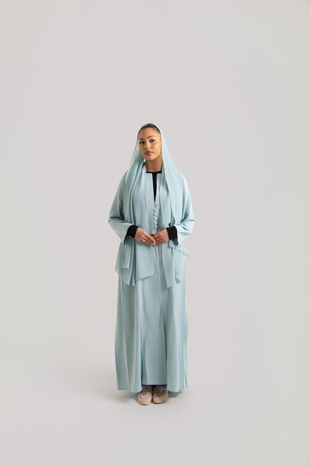 Buttoned Waist Abaya with Hijab