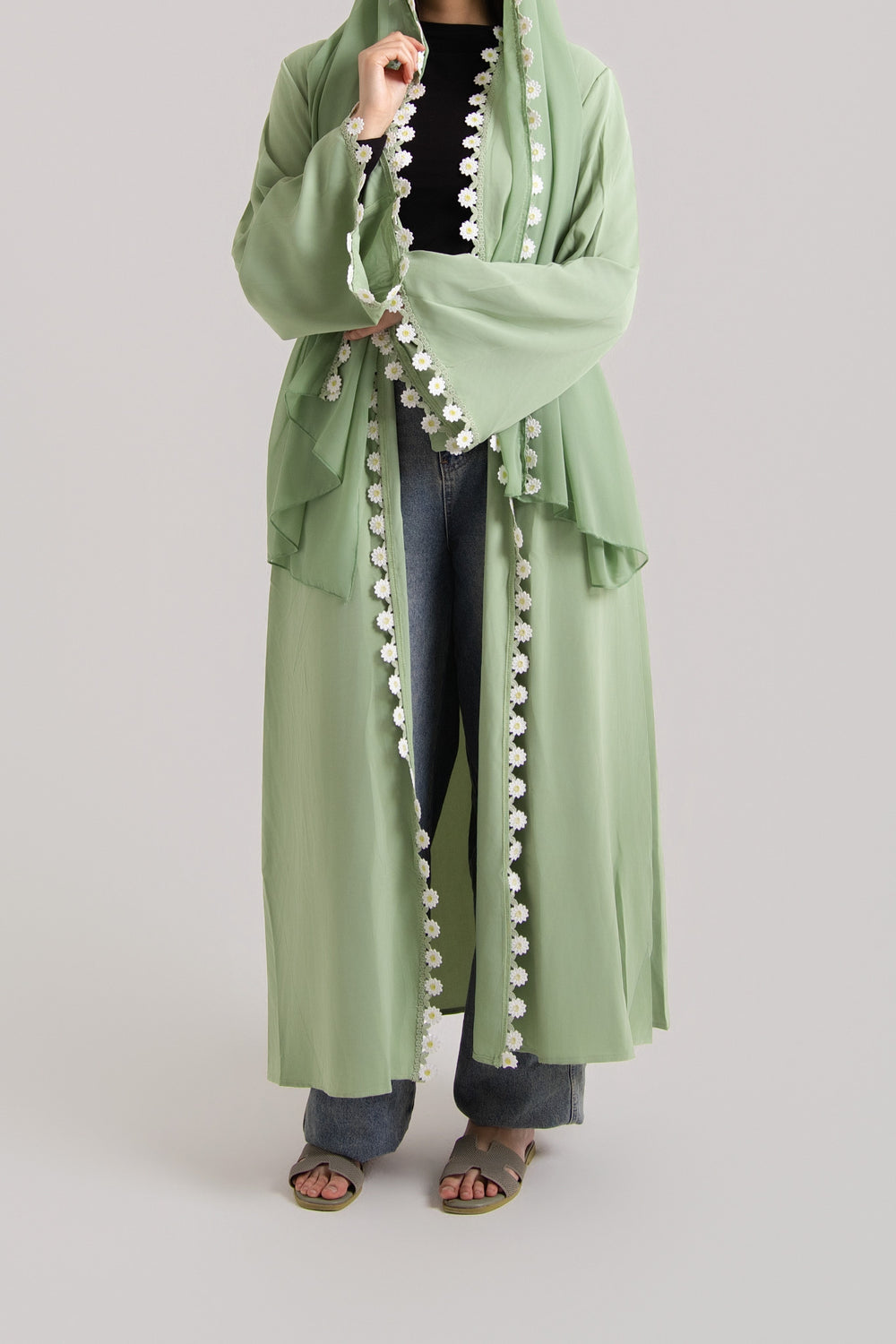 Daisy Trimmed Abaya with Matching Hijab