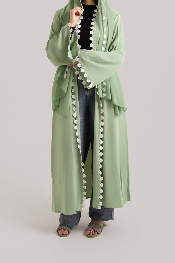 Daisy Trimmed Abaya with Matching Hijab