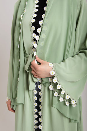 Daisy Trimmed Abaya with Matching Hijab