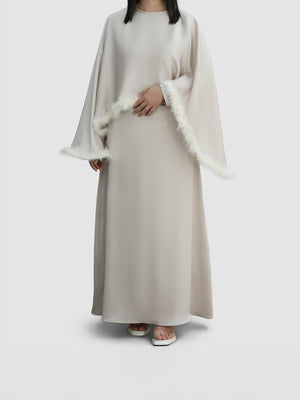 Feathered Cuffed Silk Dress