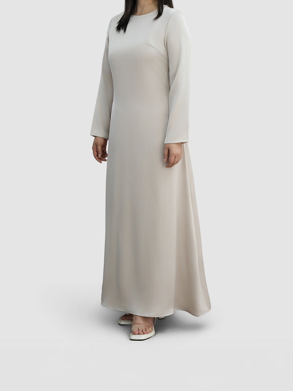 Feathered Cuffed Silk Dress