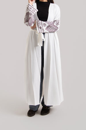 Patterned Long Sleeved Open Abaya