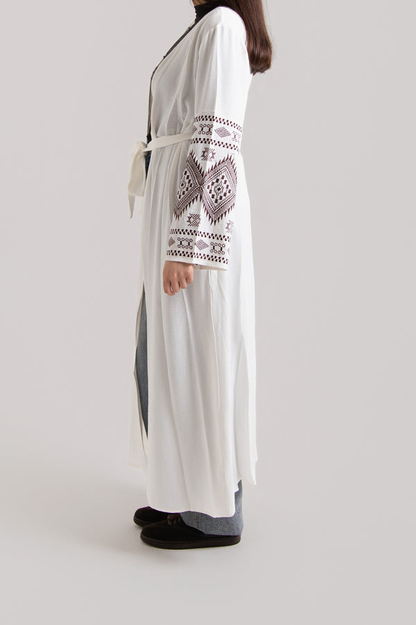 Patterned Long Sleeved Open Abaya