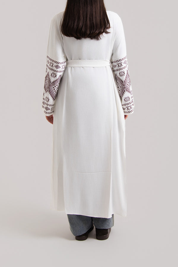Patterned Long Sleeved Open Abaya