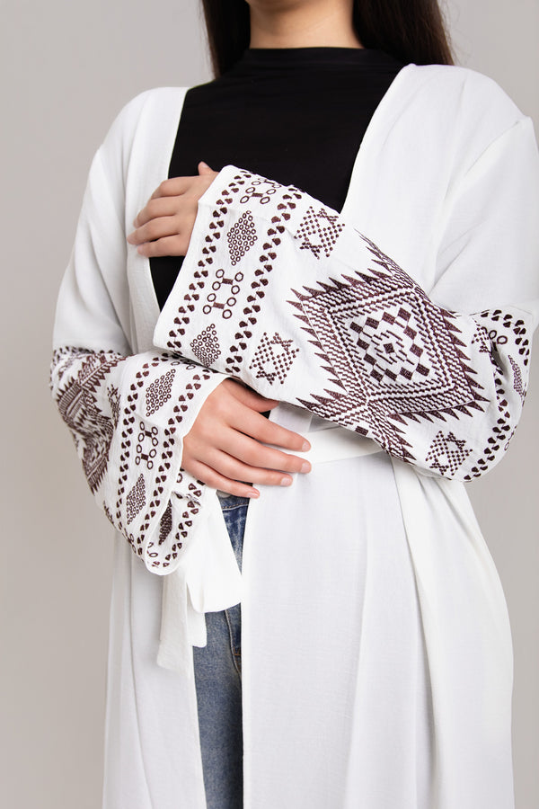 Patterned Long Sleeved Open Abaya