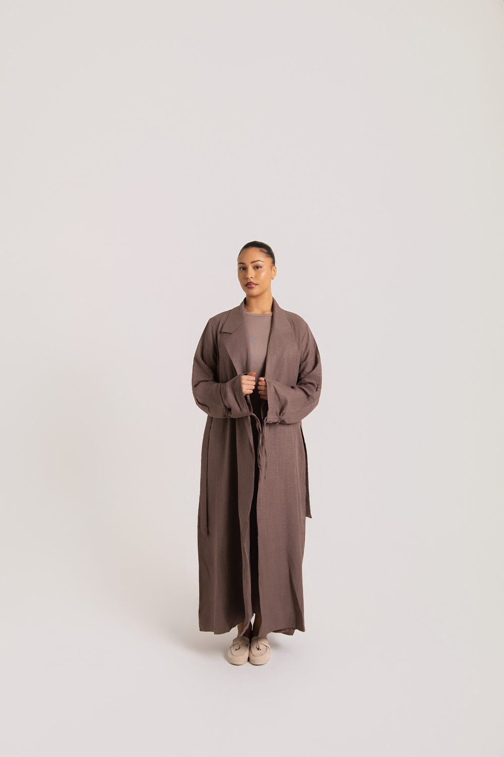 Ruched Long Sleeved Open Abaya