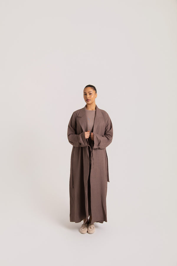 Ruched Long Sleeved Open Abaya
