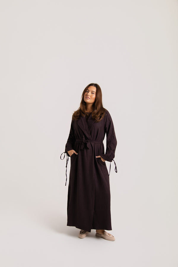 Ruched Long Sleeved Open Abaya