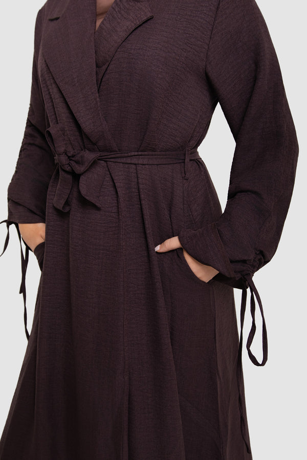 Ruched Long Sleeved Open Abaya