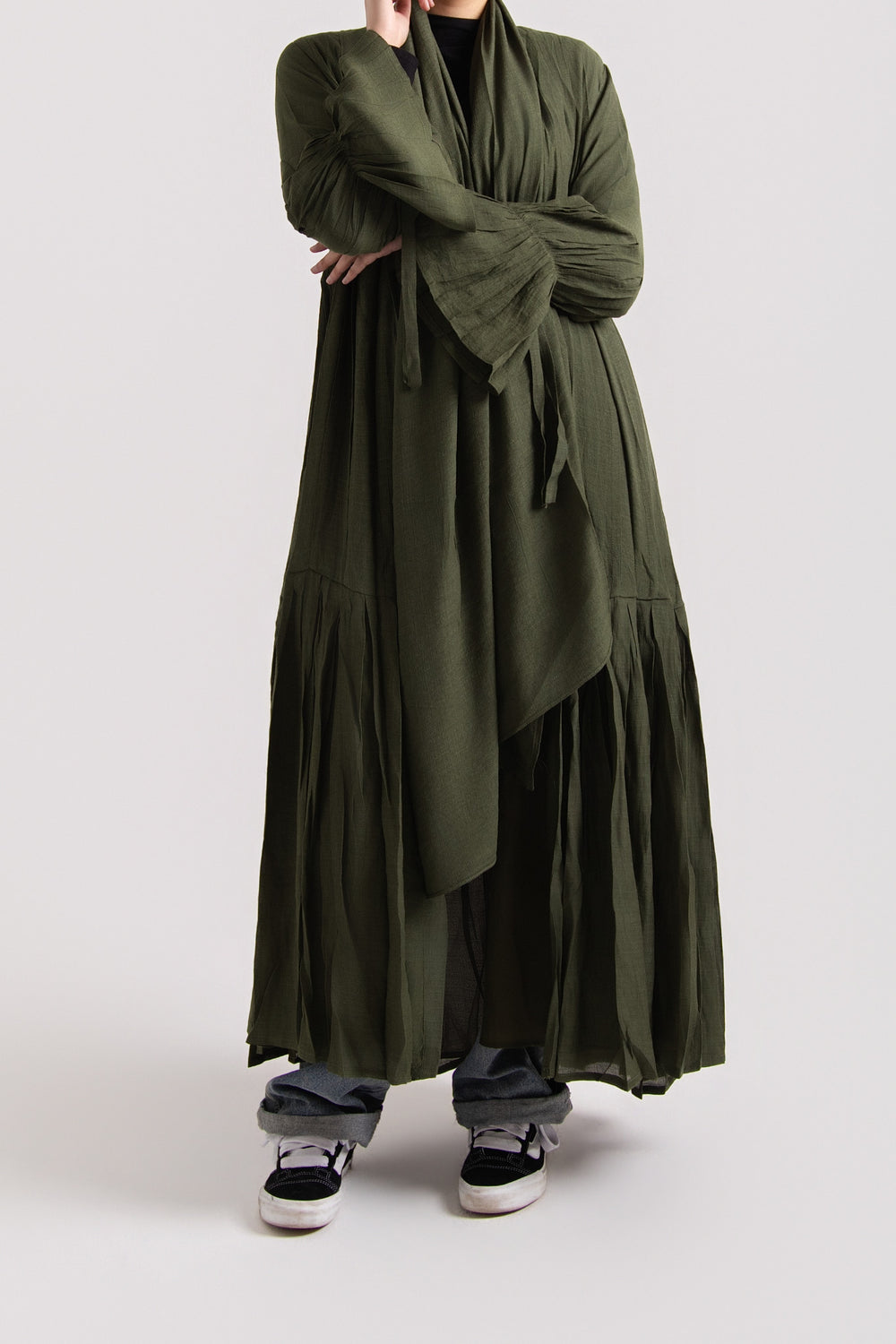 Scrunched Cuffed Pleated Abaya with Hijab