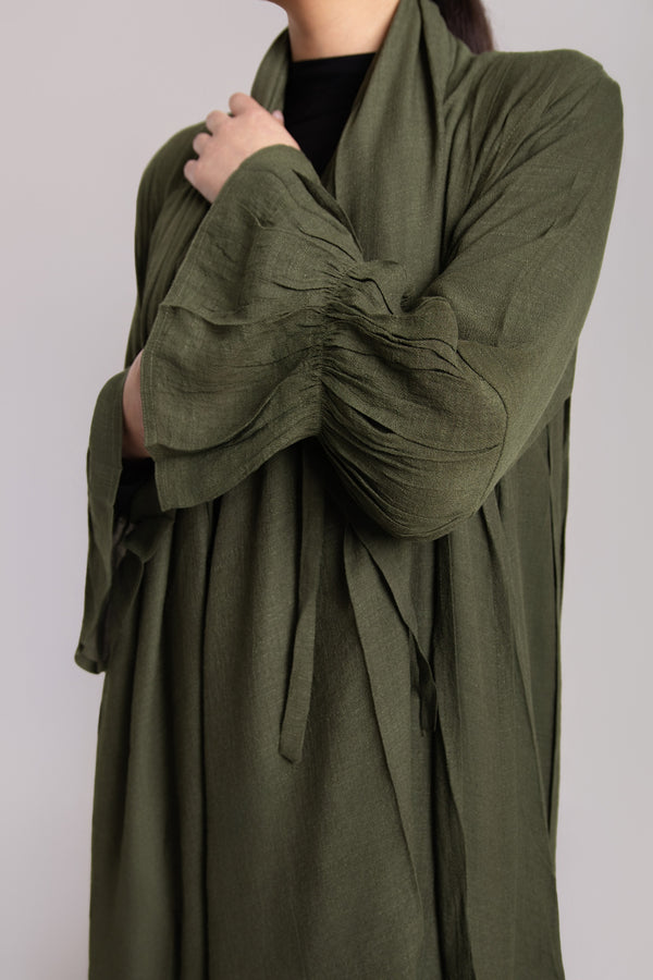 Scrunched Cuffed Pleated Abaya with Hijab