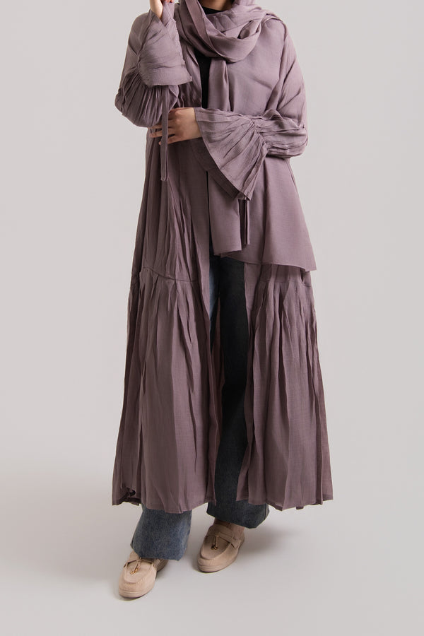 Scrunched Cuffed Pleated Abaya with Hijab