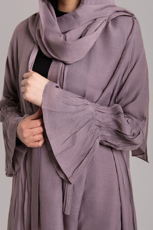 Scrunched Cuffed Pleated Abaya with Hijab